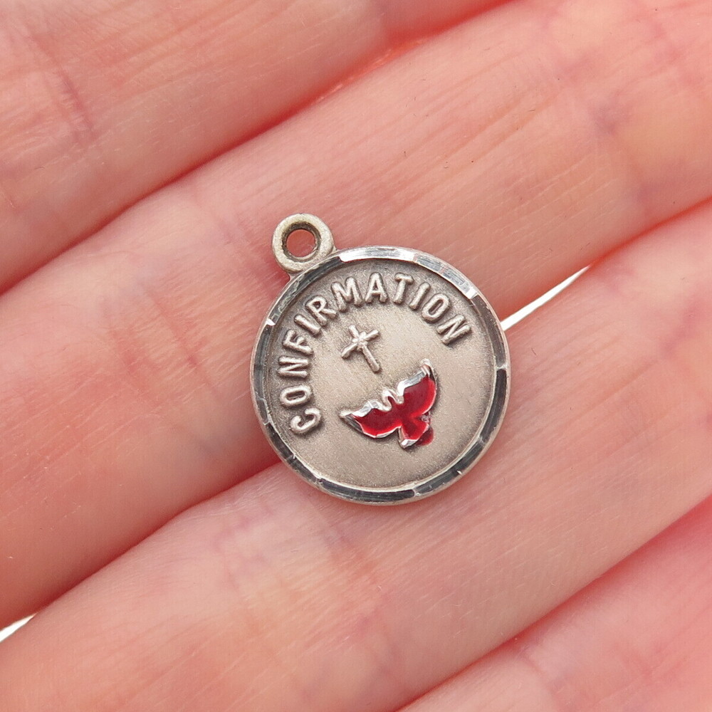 Bliss 925 Sterling Silver Vintage Enamel Confirmation Mini Charm Pendant